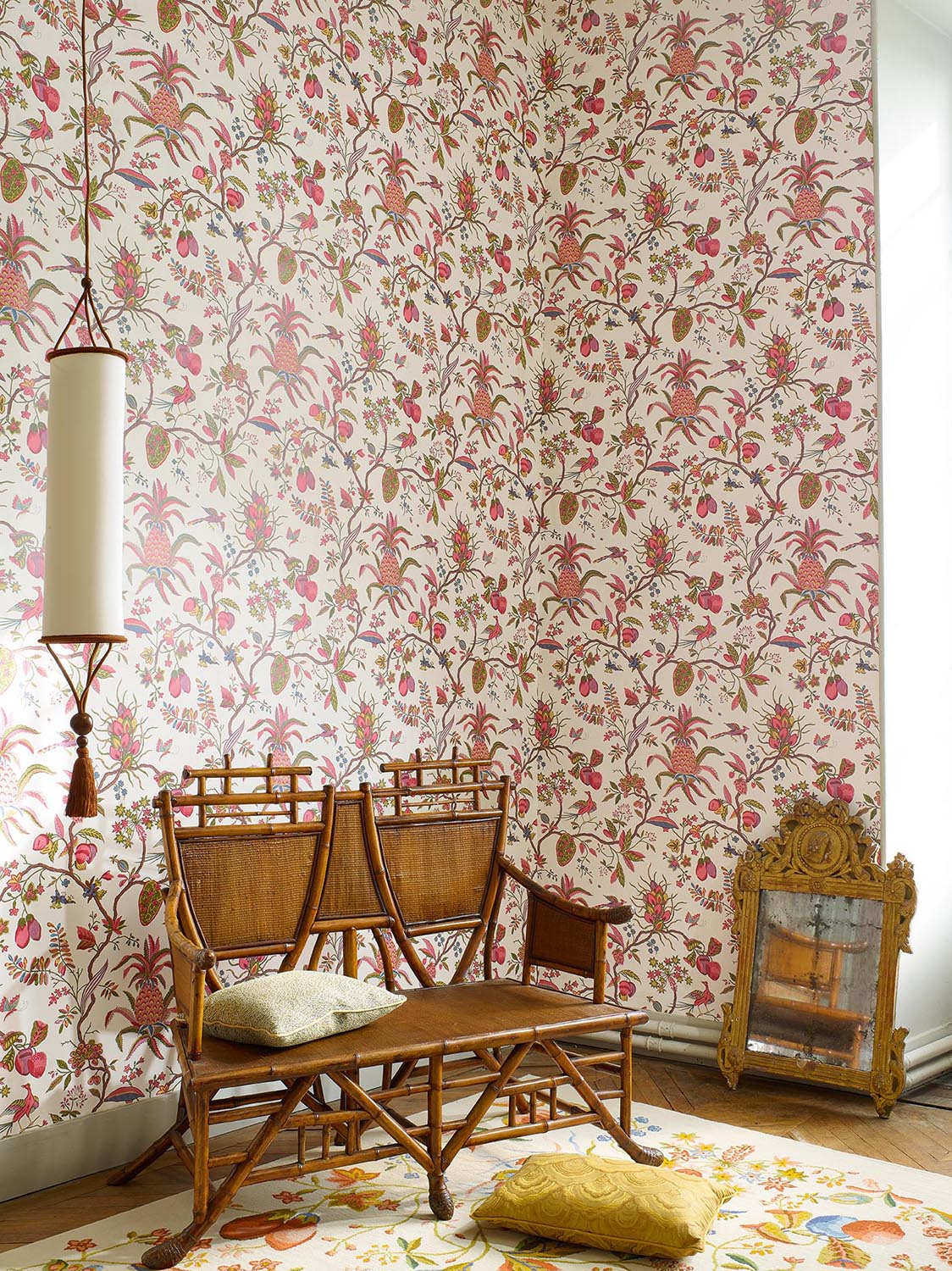Decorated room Versailles project — artisan printed fabric by La Manufacture MIE and Pierre Frey
